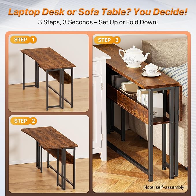 Huuger Folding Desk with Storage Shelf, 47.2 Inch Foldable Computer Table - Image 4