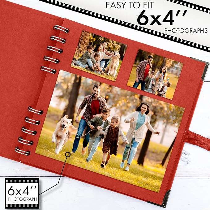 Bstorify Square Scrapbook Photo Albums 7 x 7 Inch Red Thick Paper, Metal Corners - Image 4