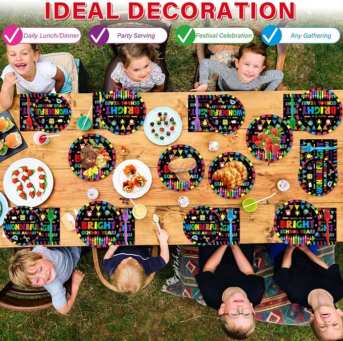 100PCS Back To School Decorations School Season Supplies Paper Plates Napkins - Image 7