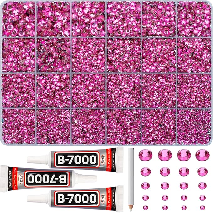 31000Pcs Dark Pink Rhinestones for Bedazzling, Flat Back Resin Jewel Crystal by Worthofbest