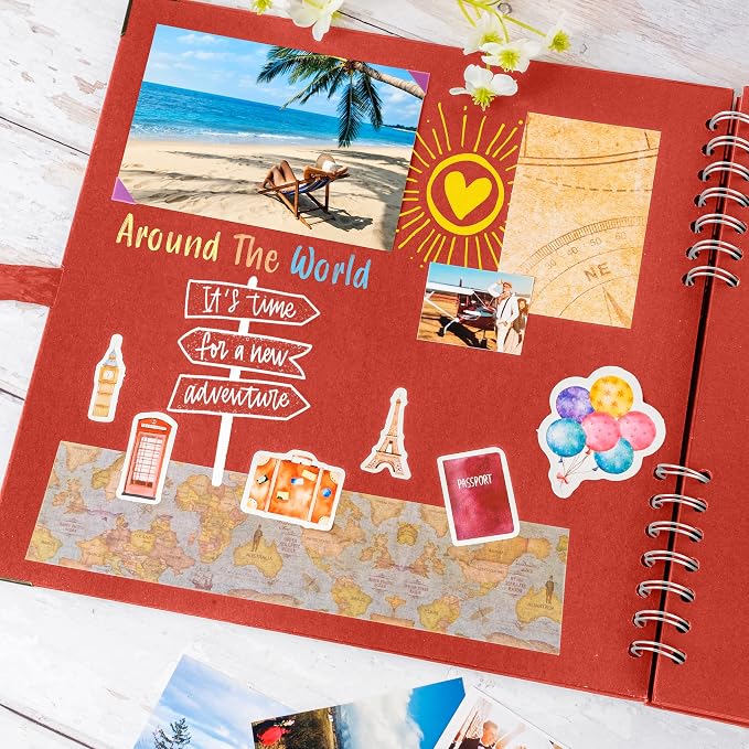 Bstorify Square Scrapbook Photo Albums 80 Pages Red Thick Paper, Ribbon Closure - Image 5