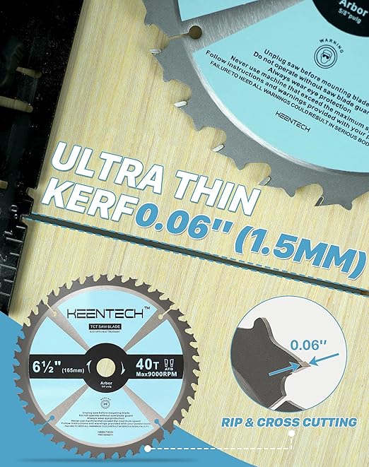 KEENTECH 6-1/2 Inch Woodworking Circular Saw Blade 40T 3-Pack, Tungsten Carbide Tipped, ATAF Grind, 5/8 Inch Arbor Hole