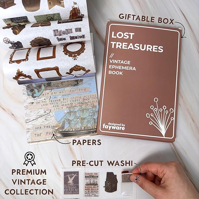 Fayware 411 Vintage Washi Stickers & 20 Scrapbook Papers Ephemera - Image 3