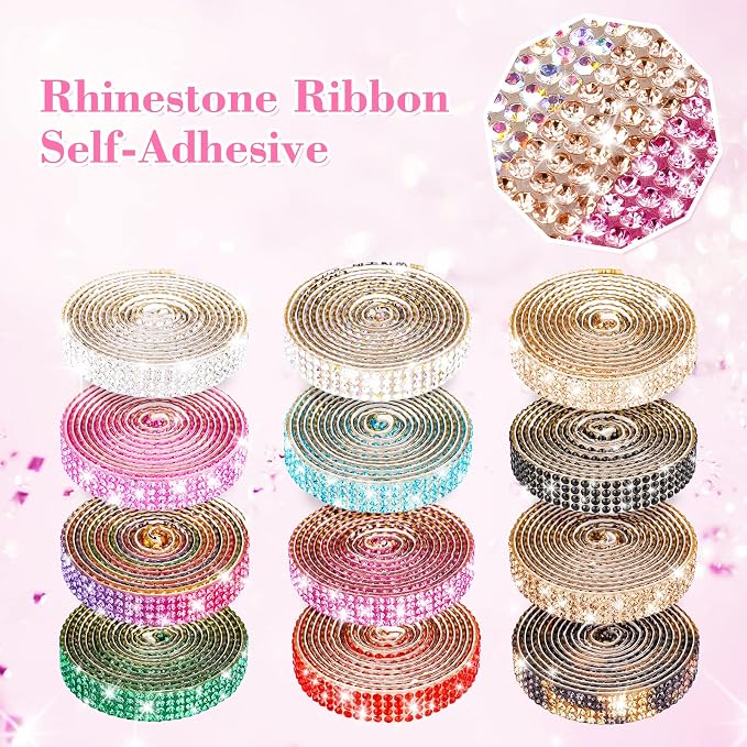 NiArt Self Adhesive Crystal Rhinestone Diamond Ribbon 12 Rolls 0.9cm Wide Total - Image 2