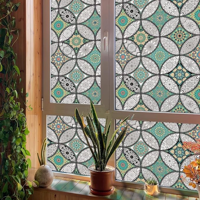 Green Window Privacy Film Frosted Glass Windows Cling Non-Adhesive Removable - Image 9