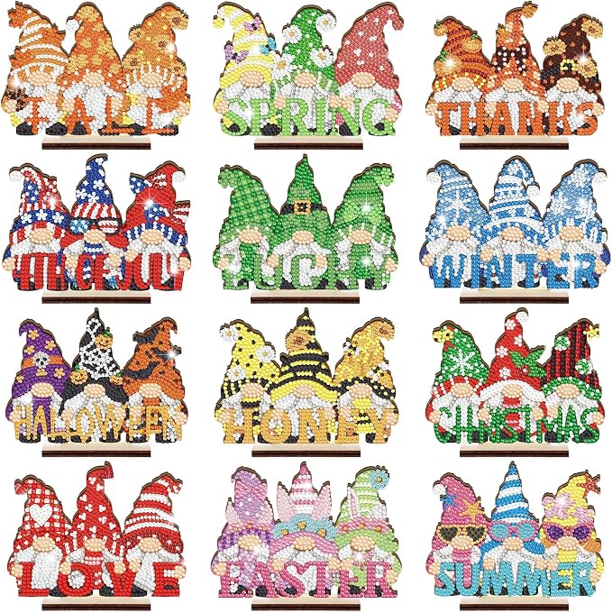 YooNotee 12 Sets Gnome Interchangeable Seasonal Diamond Art Tabletop by Unknown
