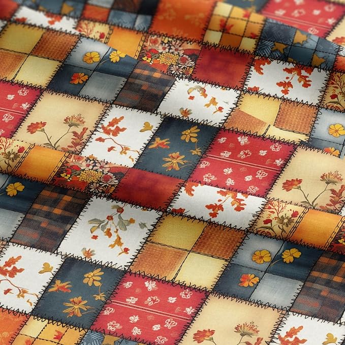 Autumn Patchwork Cotton Fabric Panel 61 x 36.6 Inches, Vintage Quilt Style - Image 7