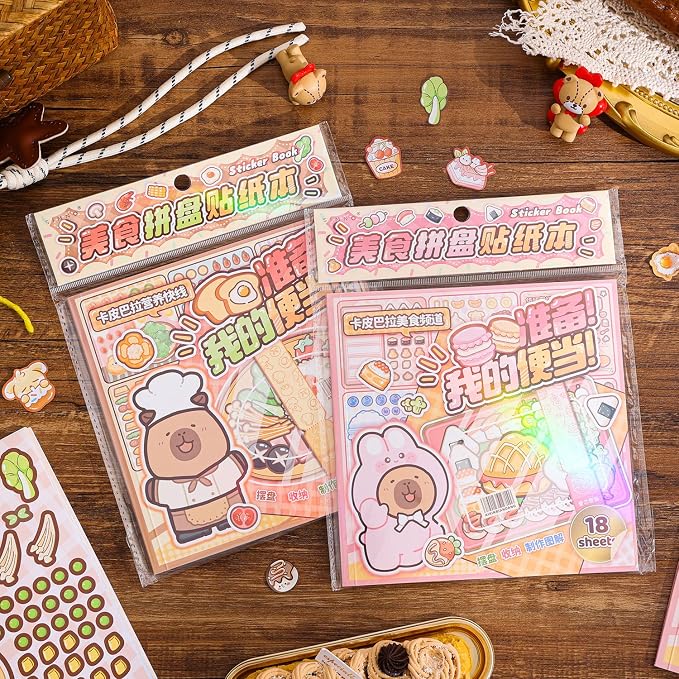 Girl's Japanese Kawaii Food Platter Scene Sticker Book, 18 Sheets DIY Sukiyaki - Image 3