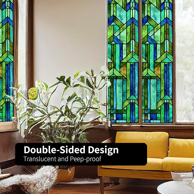 Original Hand Drawn Faux Stained Glass Window Film, Double-Sided Privacy Static - Image 5