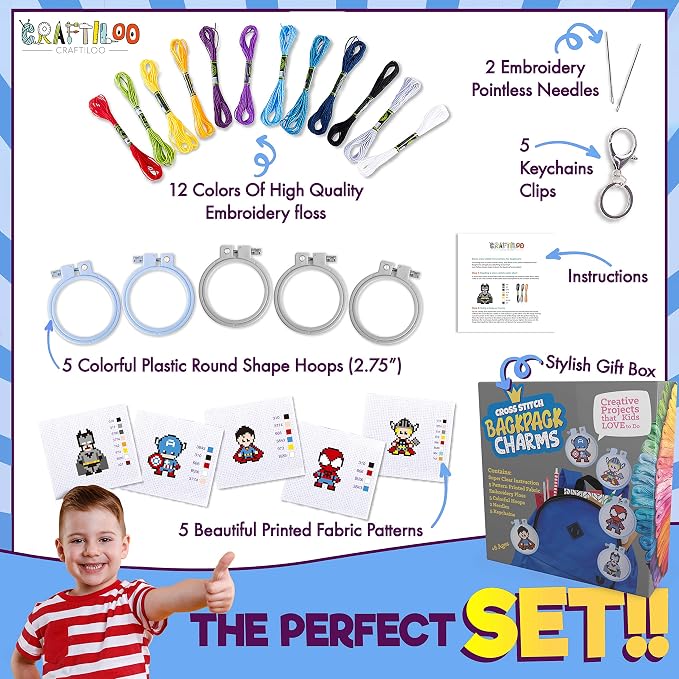 5 Stamped Superhero Cross Stitch Beginner Projects - Image 2