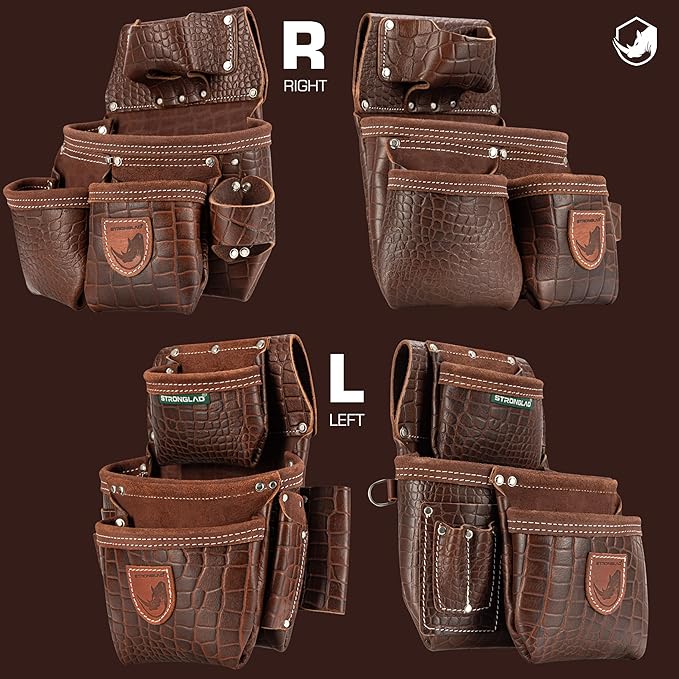 STRONGLAD Leather Carpenter Tool Belt - Top-Grain with 21 Pockets-Heavy Duty Framing Tool Belt & Carpenter Bags for Construction PR1000