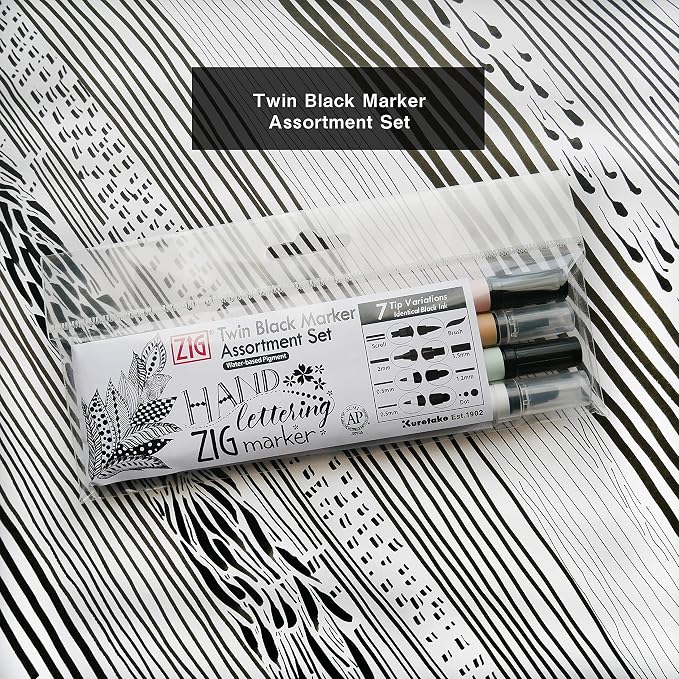 Kuretake ZIG Twin Marker BLACK 4 Assortment set - Image 7