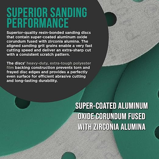 Dura-Gold Premium 2000 Grit 5" Green Film Sanding Discs, 8-Hole Pattern, Box of 50 - Dustless Hook & Loop Backing Sandpaper for DA & Random Orbital Sander, Detail Color Sand Auto Paint Wood Furniture