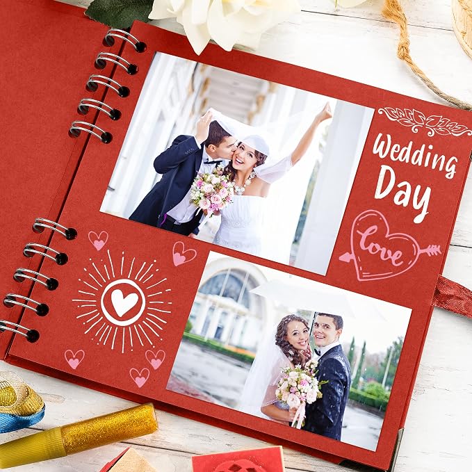 Bstorify Square Scrapbook Photo Albums 7 x 7 Inch Red Thick Paper, Metal Corners - Image 5