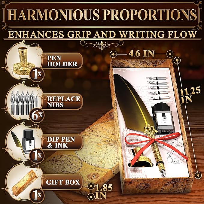 Antique Writing Quill and Ink Set – Stainless Steel Dip Pen Feather Quill Pen - Image 2