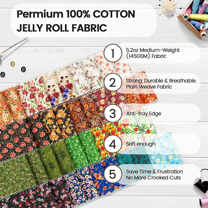 Craftido-20 Options-100% Cotton Jelly Roll Fabric Precut Strips - Image 6