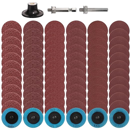 75Pcs 2 Inch Quick Change Sanding Discs Hardened Material Die Grinder Abrasive Set with 1/4" Roll Lock Holder Power Drill Accessories for Metal Wood Grinding Deburring Rust & Paint Removal