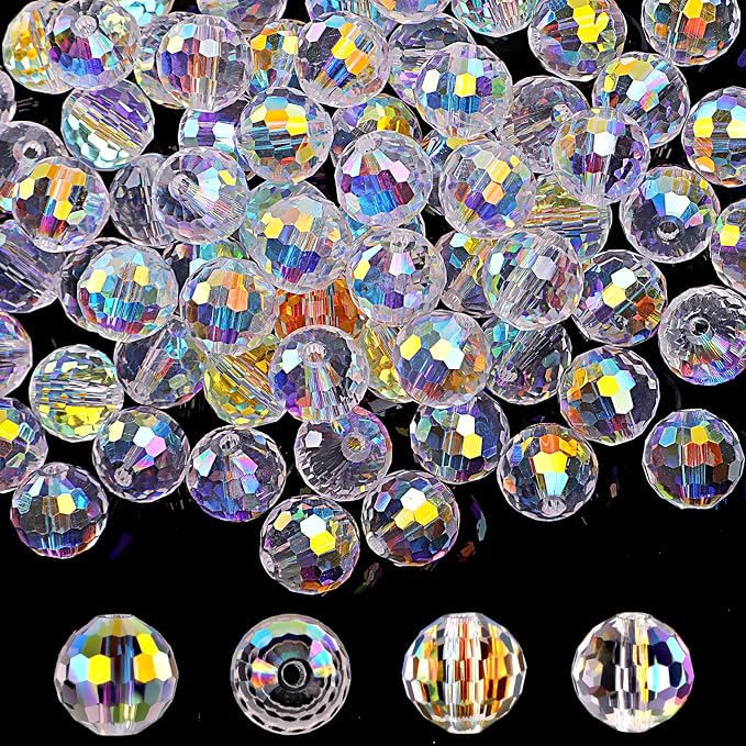 Crystal Glass Beads for Jewelry Making, 10 mm, AB | Iridescent Glass Beads Bulk by Reastar