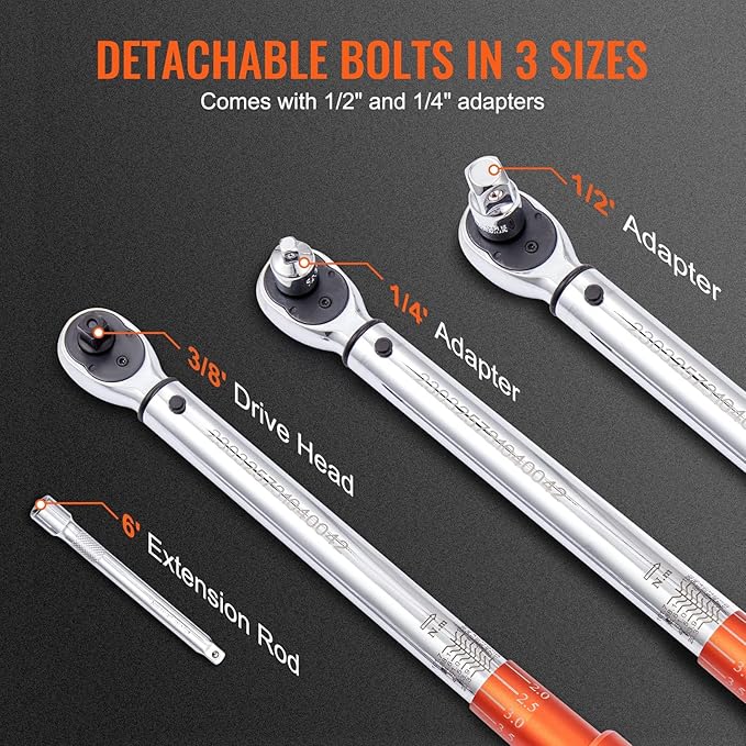 VEVOR Torque Wrench, 3/8-inch Drive Click Torque Wrench 10-80ft.lb/14-110n.m, Dual-Direction Adjustable Torque Wrench Set, Mechanical Dual Range Scales Torque Wrench Kit with Adapters Extension Rod