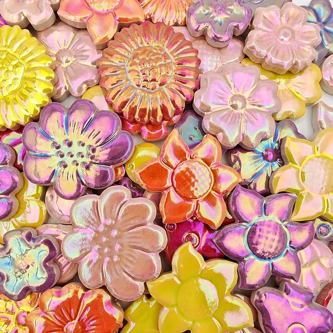 500g/1.1lb Ceramic Mosaic Tiles Mixed Shapes of Flowers, Mushrooms - Image 3