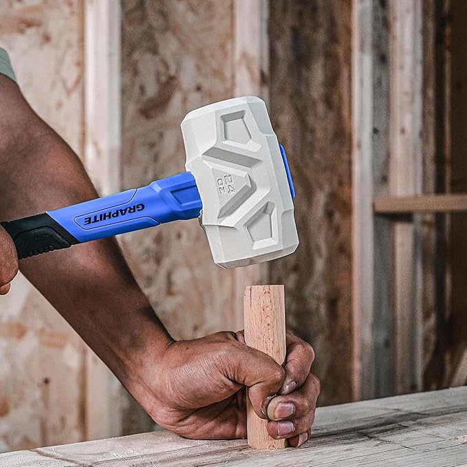 Real Steel Rubber Mallet Hammer 16 OZ White Rubber Hammer with Solid Head, Double-faced Mallets for Flooring, Woodworking, Camping, Automotive 0319