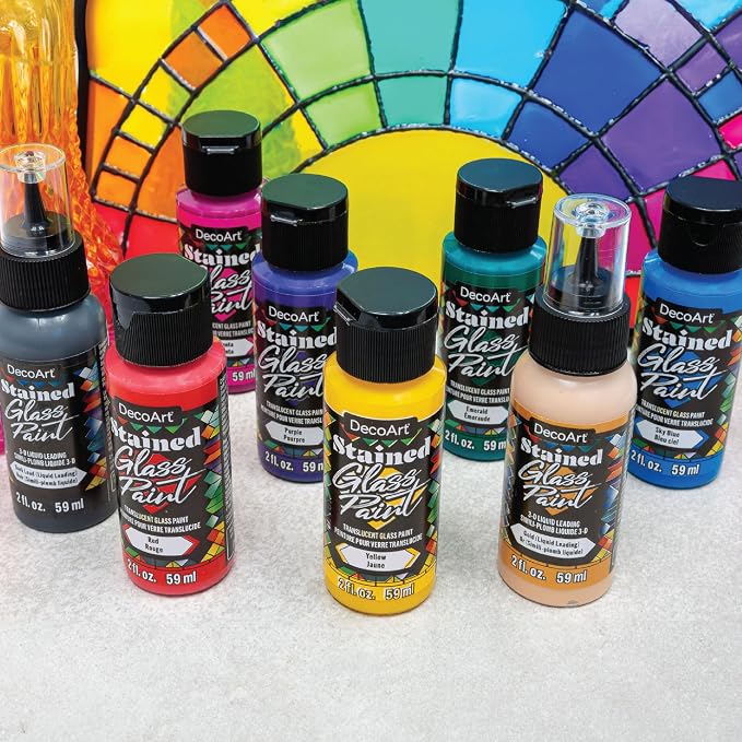 DecoArt Stained Glass Acrylic Paint Combo Set – 10 Colors + 2 Liquid - Image 2