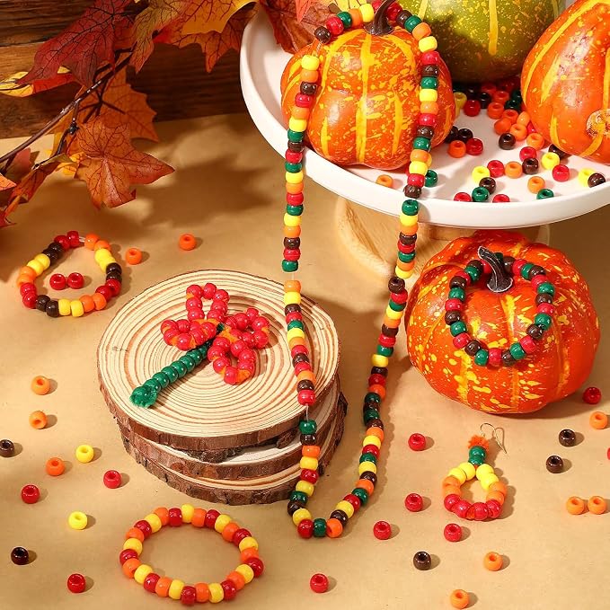 Fall Pony Beads for Friendship Bracelets 1000 Pcs 6x9mm Autumn Thanksgiving - Image 4