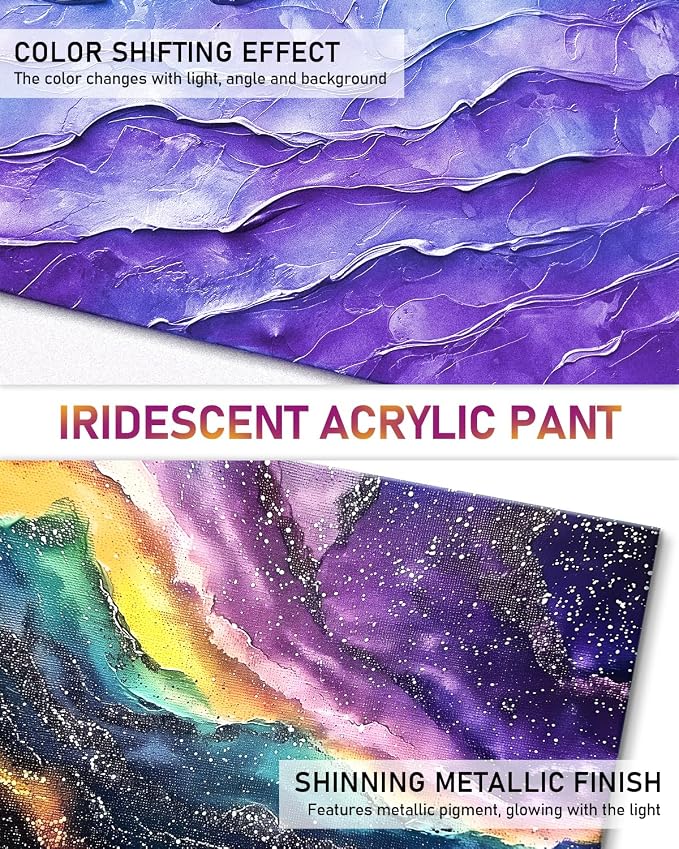 Nicpro 20 Colors Iridescent Acrylic Paint, 8.45oz / 250ml Large Bulk Metallic - Image 3