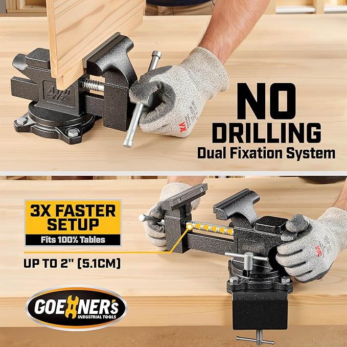 [Upgraded] Bench Vise 4-1/2" Jaw Width with 4.3" Jaw Opening, Table Vice For Workbench, Universal Swivel Vise With Heavy Duty Cast Iron, Easy Adjustment for Woodworking, Workshop DIY Uses