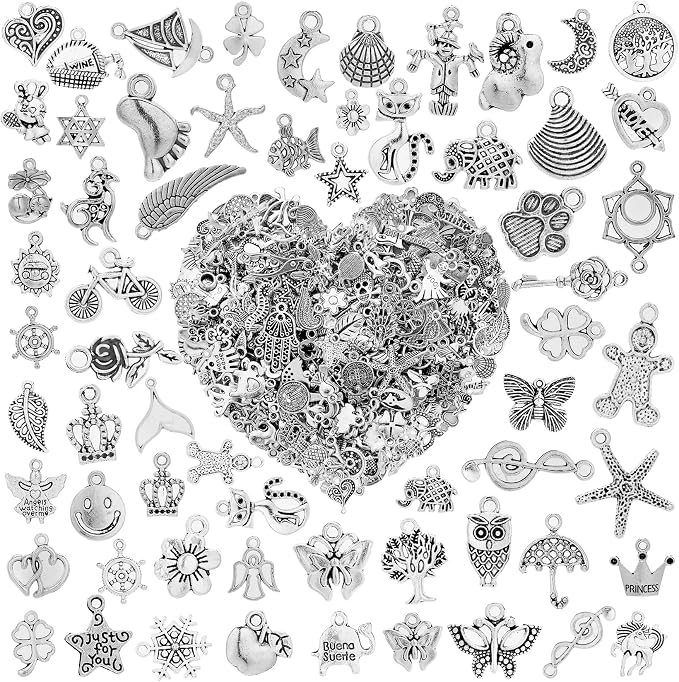 Crweety 460 Pcs Silver Charms for Jewelry Making by CRWEETY