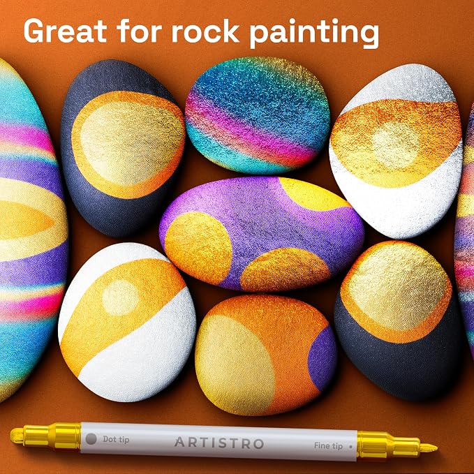 ARTISTRO 12 Gold Dual-Tip Acrylic Paint Markers – Paint Pens Set - Image 7