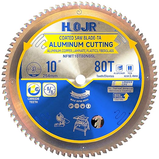 Aluminum Cutting Circular Saw Blade, Thin Aluminum,The Cutting Head uses a Special Anti-Heat Sticking Coating with high Finish and Long Life,NFM 10 inch 80-Tooth 5/8" -TA