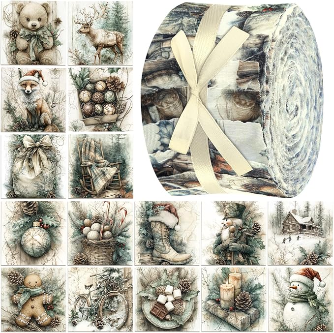 Hosuly 40 Pcs Vintage Christmas Fabric Roll Rustic Christmas Winter Jelly by Hosuly