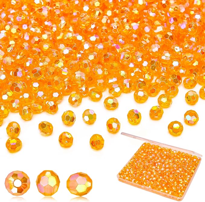 BONNY BOXX 500pcs 8mm Acrylic Faceted Round Crystal Beads Transparent Orange AB by BONNY+BOXX