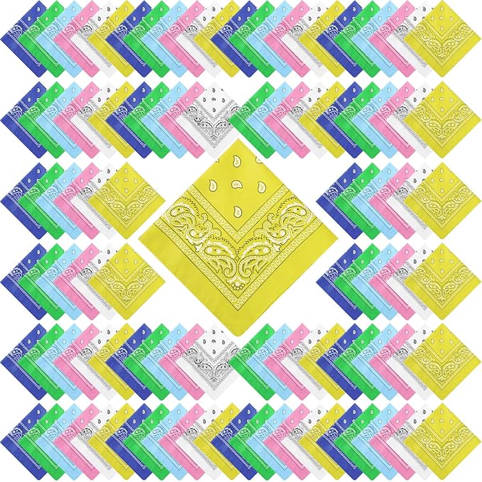 100 Pack Bandanas Unisex Paisley Bandanas Bulk Multi Purpose Cowboy Head Wrap by Handepo