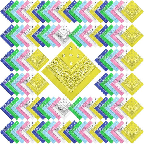 100 Pack Bandanas Unisex Paisley Bandanas Bulk Multi Purpose Cowboy Head Wrap by Handepo