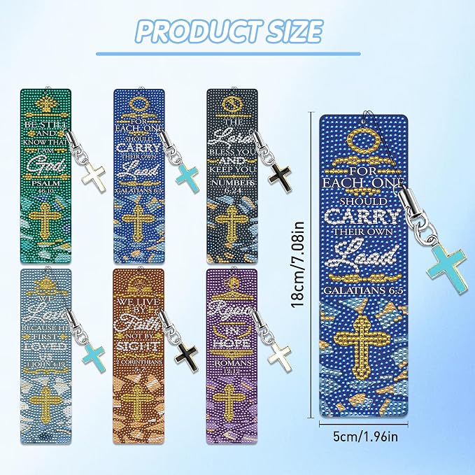 Christian Bible Diamond Art Bookmarks: 6 Pcs Bible Verse Diamond Painting Book - Image 3