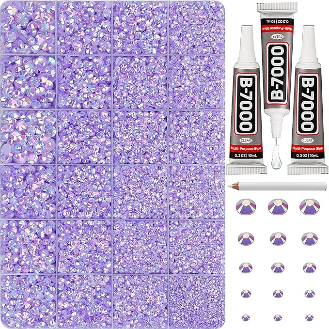 33000Pcs Lavender Rhinestones for Bedazzling, Mixed Sizes 2-6mm Bedazzler Kit by Worthofbest