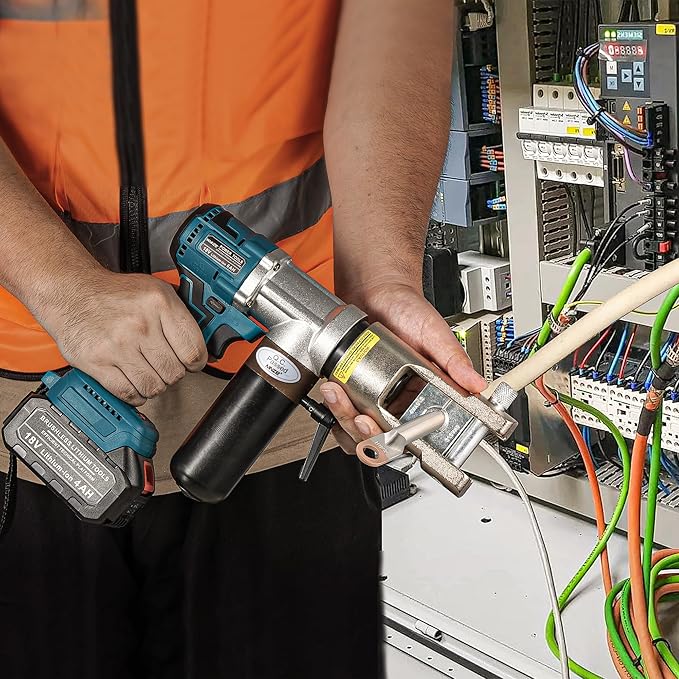 Electric Hydraulic Cable Lug Crimping Tool Hydraulic Electrical Terminal Cable Lug Wire Crimper Rechargeable Crimping Tool Kits with 11 Dies, 8 AWG to 500 MCM
