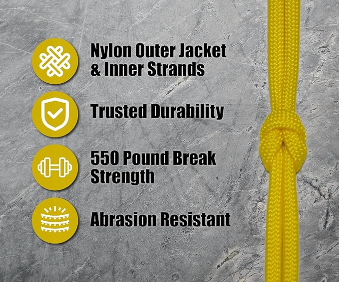 BORED? PARACORD! 550 lb Paracord - Ideal for Crafting, Camping, DIY Projects, Active & Military Outdoors - Strong Survival Rope - Tactical Parachute Cord Type III - Yellow 100 Feet