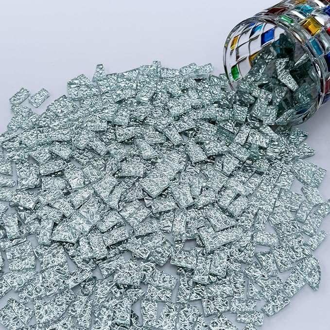 LITMIND 1.1LB Silver Textured Irregular Glass Mosaic Tiles - Image 5