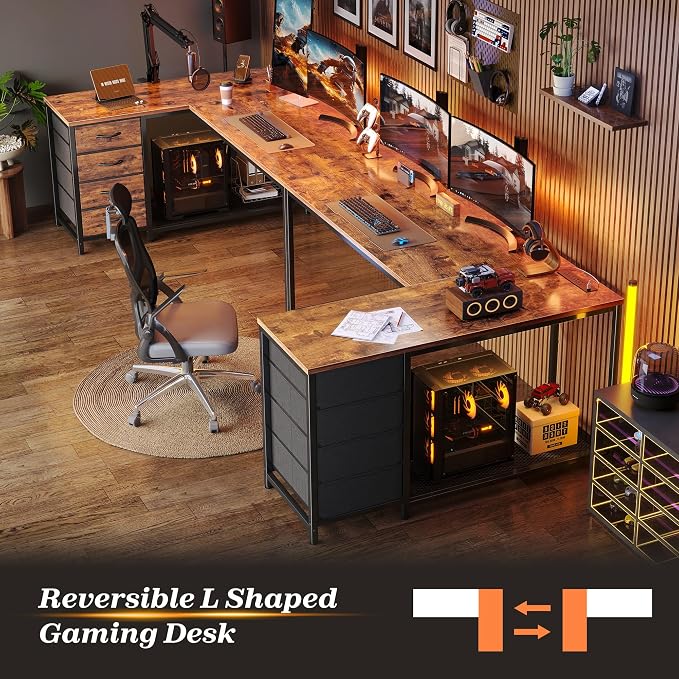 PRAISUN 53" L Shaped Desk with Power Outlets & USB-C Port, Reversible Computer - Image 9