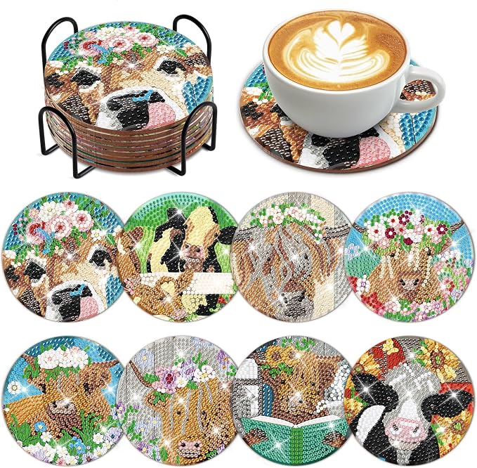 Cumule 8 PCS Cow Diamond Art Coaster by cumule