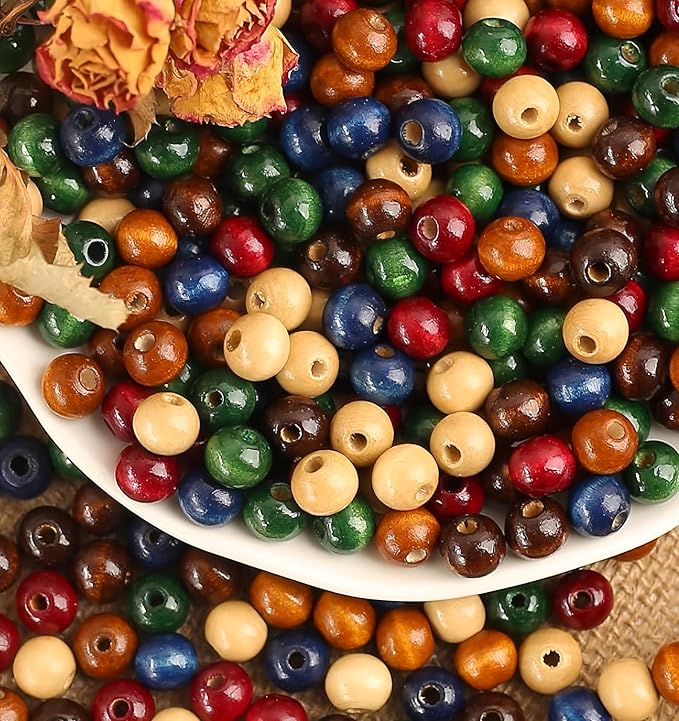 DAHI 400pcs 12mm Vintage Wooden Beads Large Hole Round Paint Wood Beads by DAHI