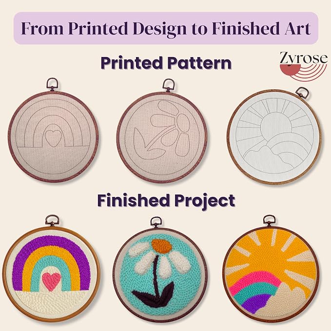 Zyrose Punch Needle Kit for Beginners & Adults, Printed Fabric, 3 - Image 4