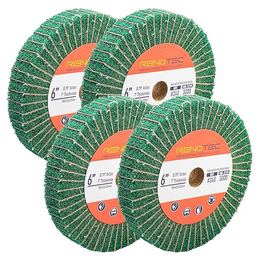 6 Inch Flap Wheel, Non-Woven Abrasive Polishing Wheel, 1 Inch Thickness, 3/4 Inch Arbor, for Bench Grinder (4 Pcs Grit240 SP)