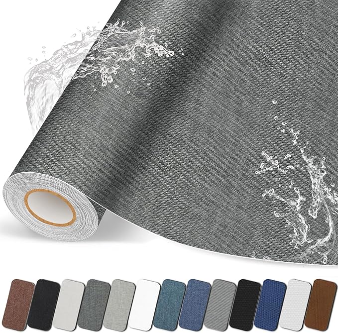 Fabric Repair Patches, 17X79 inch Linen Self-Adhesive Fabric Repair Tape, Strong Sticky Linen Patch for Sofas, Tote Bags, Clothing, Car Seats, Furniture（Dark Grey, 17X79 inch）