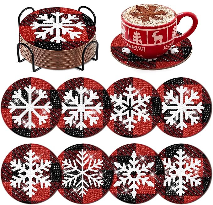 8 Pcs Christmas Snowflake Diamond Art Coasters Kit by cumule