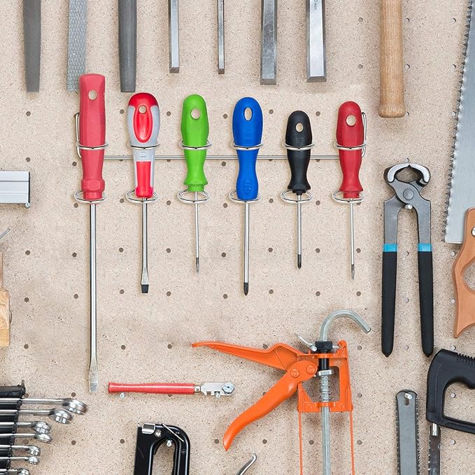 Ripeng Pegboard Screwdriver Holders Peg Board Organizer Accessories Multi Ring Tool Holders Six Tool Organizer Racks for Pegboard, Pliers(Silver,2 Pieces)