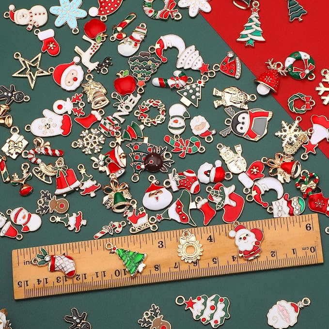 SANNIX 110Pcs Christmas Charms Gold Enamel Jewelry Making Charms Pendant - Image 3